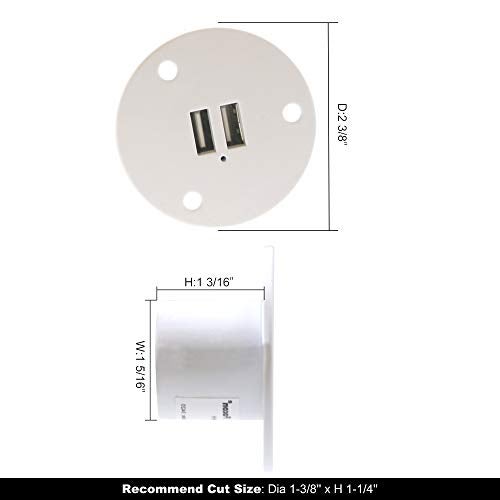 Facon 12V RV USB Charger Socket, 5V/2.4A Dual RV USB Outlet, Wall Mount RV USB Charging Port, for RV Trailer Camper Boat Marine Motorhome (White) - Image 3