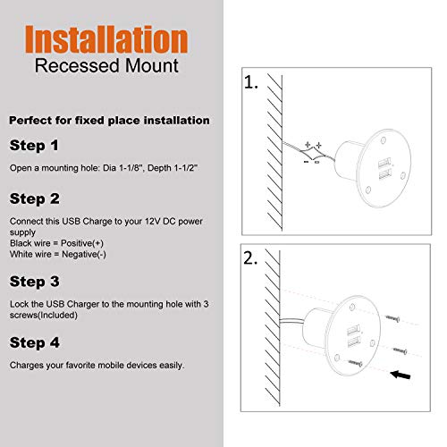 Facon 12V RV USB Charger Socket, 5V/2.4A Dual RV USB Outlet, Wall Mount RV USB Charging Port, for RV Trailer Camper Boat Marine Motorhome (White) - Image 5