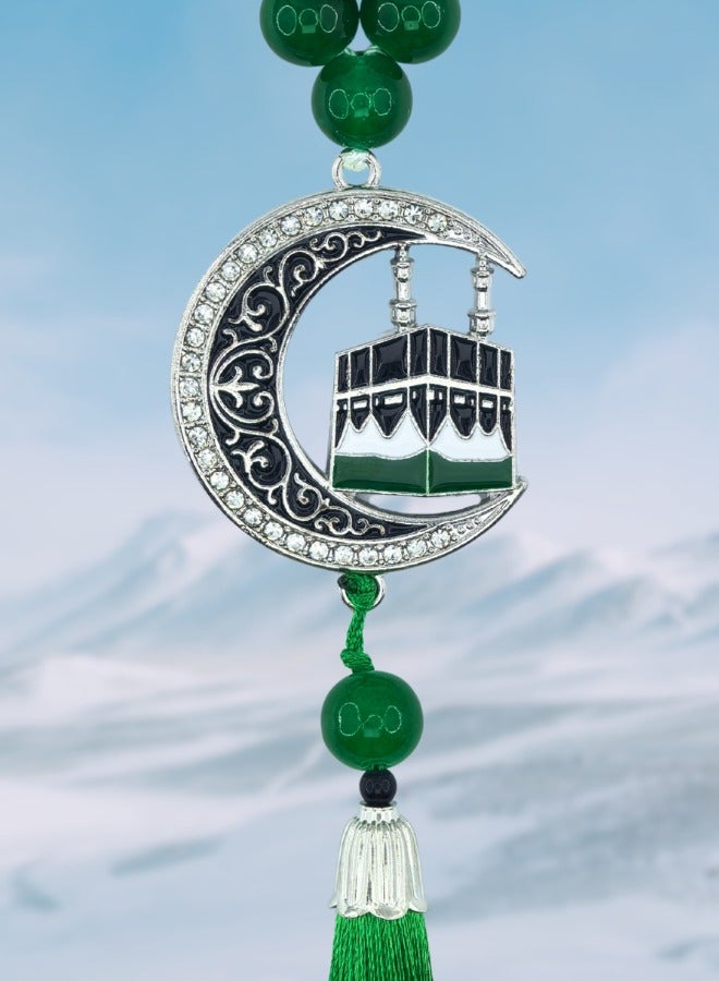 فيانسر معلقة سيارة معدن الكعبة مكة مرصع بالألماس الهلال والنجمة معلقة سيارة زينة سيارات إكسسوارات داخلية للسيارة ديكور سيارة هدية لرمضان الحج العمرة ديكور منزلي سبحة صلاة 33 تسبيح تسبيح ذكر إسلامي مسلم الله إحرام عربي سفر محمول - Image 1