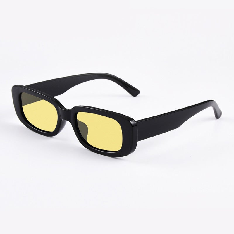 Generic Vintage Small Frame Sunglasses Unisex S9071 C07 black frame yellow 