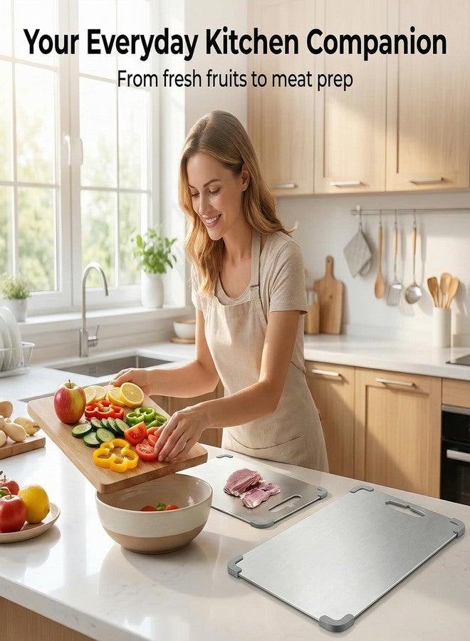 YALONG 2025 New Titanium Cutting Board - 2-in-1 Double Sided Cutting Board for Cutting Meat, Vegetables & Fruit, with Anti-Slip Corner Protectors Removable, Dishwasher Safe,Large,15" x 11"in - Image 2