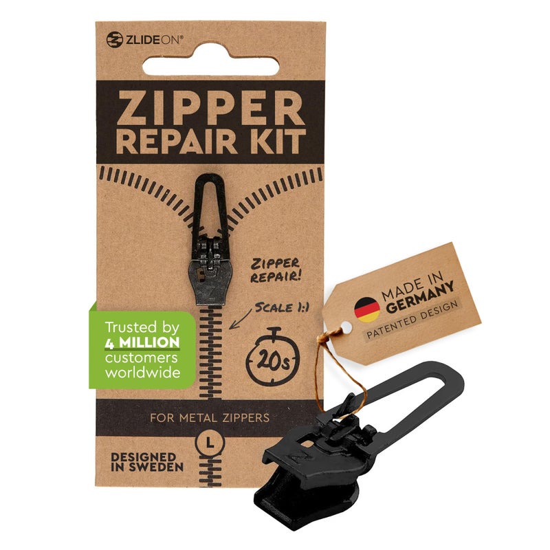 ZlideOn Zipper Pull Replacement  Black Normal L  Instant Zipper Replacement Slider for Metal Zippers