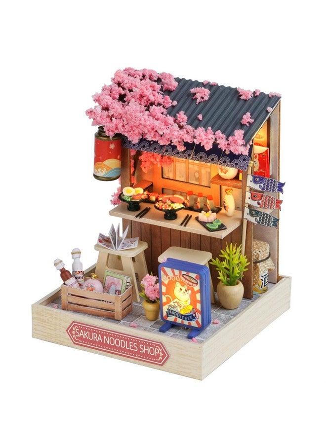 Kisoy Dollhouse Miniature with Furniture Kit, DIY 3D Wooden DIY House Kit with Dust Cover, Handmade Tiny House Toys for Teens Adults Gift (Sakura Noodles Shop) - Image 1