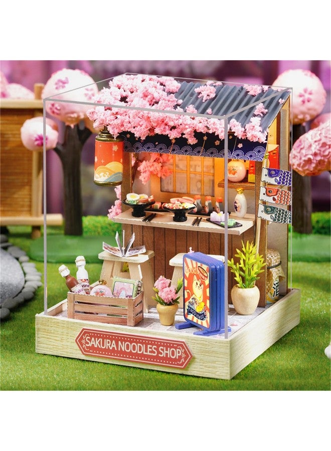 Kisoy Dollhouse Miniature with Furniture Kit, DIY 3D Wooden DIY House Kit with Dust Cover, Handmade Tiny House Toys for Teens Adults Gift (Sakura Noodles Shop) - Image 2