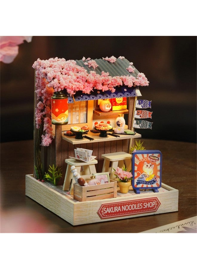 Kisoy Dollhouse Miniature with Furniture Kit, DIY 3D Wooden DIY House Kit with Dust Cover, Handmade Tiny House Toys for Teens Adults Gift (Sakura Noodles Shop) - Image 3