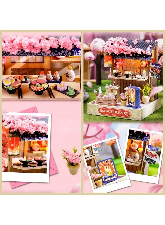 Kisoy Dollhouse Miniature with Furniture Kit, DIY 3D Wooden DIY House Kit with Dust Cover, Handmade Tiny House Toys for Teens Adults Gift (Sakura Noodles Shop) - Image 4