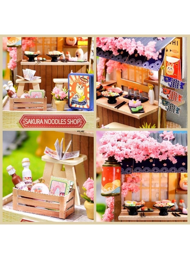 Kisoy Dollhouse Miniature with Furniture Kit, DIY 3D Wooden DIY House Kit with Dust Cover, Handmade Tiny House Toys for Teens Adults Gift (Sakura Noodles Shop) - Image 5