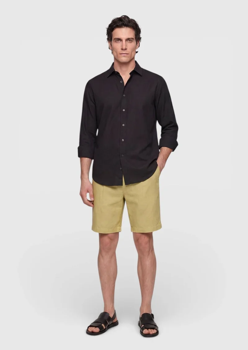 RAMSEY Black Plain Casual Fit Long Weaving Casual 100% Cotton Shirt