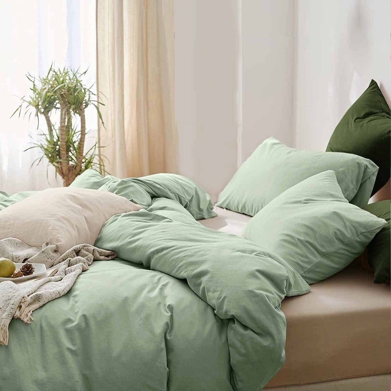 غطاء حاف أخضر Etdiffe Sage الحجم الكامل المزرعة الناعمة الفراش المزيفة مجموعة 3 قطع مع إغلاق السوستة 1 غطاء لحاف ميكروفيت خفيف الوزن 80 × 90 بوصة و 2 وسادة
