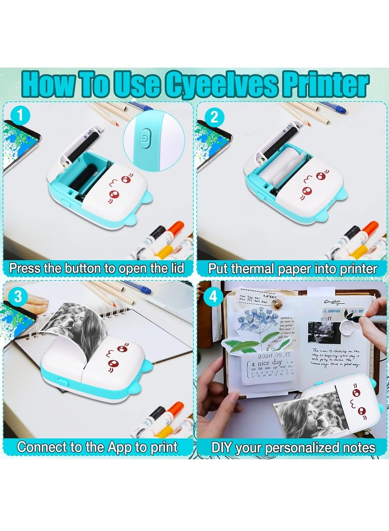 Portable Mini Printer, Mini Thermal Printer, Mini Pocket Printer with Colored Paper*3, Self-adhesive Stickers*5, Watercolored Pens*5 and Stickers, Mini Photo Printer, Wireless Bluetooth Smart Phone In - Image 4