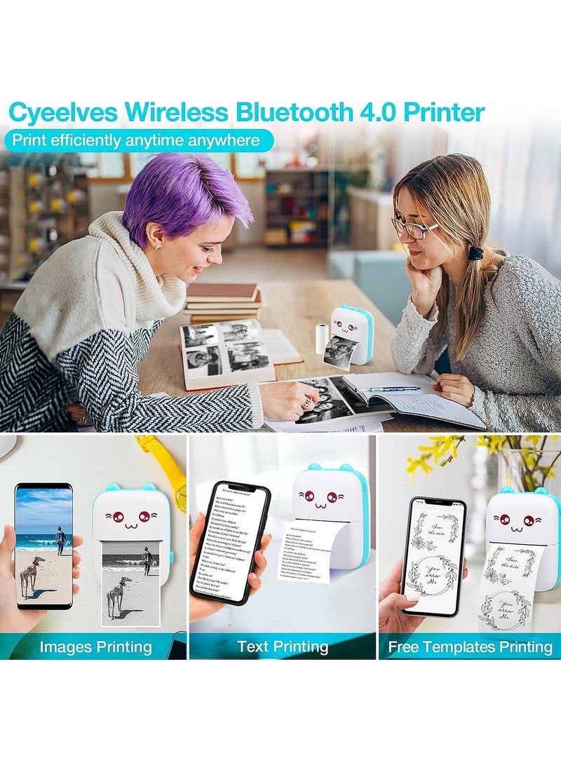Portable Mini Printer, Mini Thermal Printer, Mini Pocket Printer with Colored Paper*3, Self-adhesive Stickers*5, Watercolored Pens*5 and Stickers, Mini Photo Printer, Wireless Bluetooth Smart Phone In - Image 2