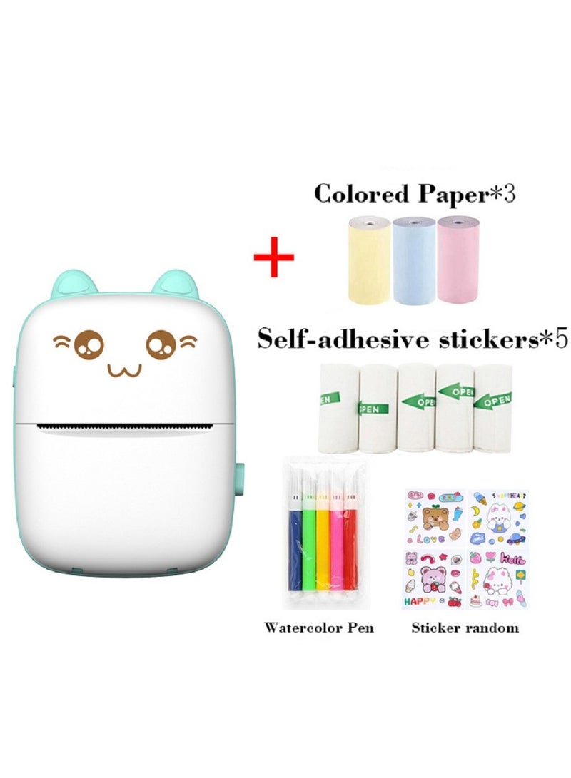 Portable Mini Printer, Mini Thermal Printer, Mini Pocket Printer with Colored Paper*3, Self-adhesive Stickers*5, Watercolored Pens*5 and Stickers, Mini Photo Printer, Wireless Bluetooth Smart Phone In - Image 1