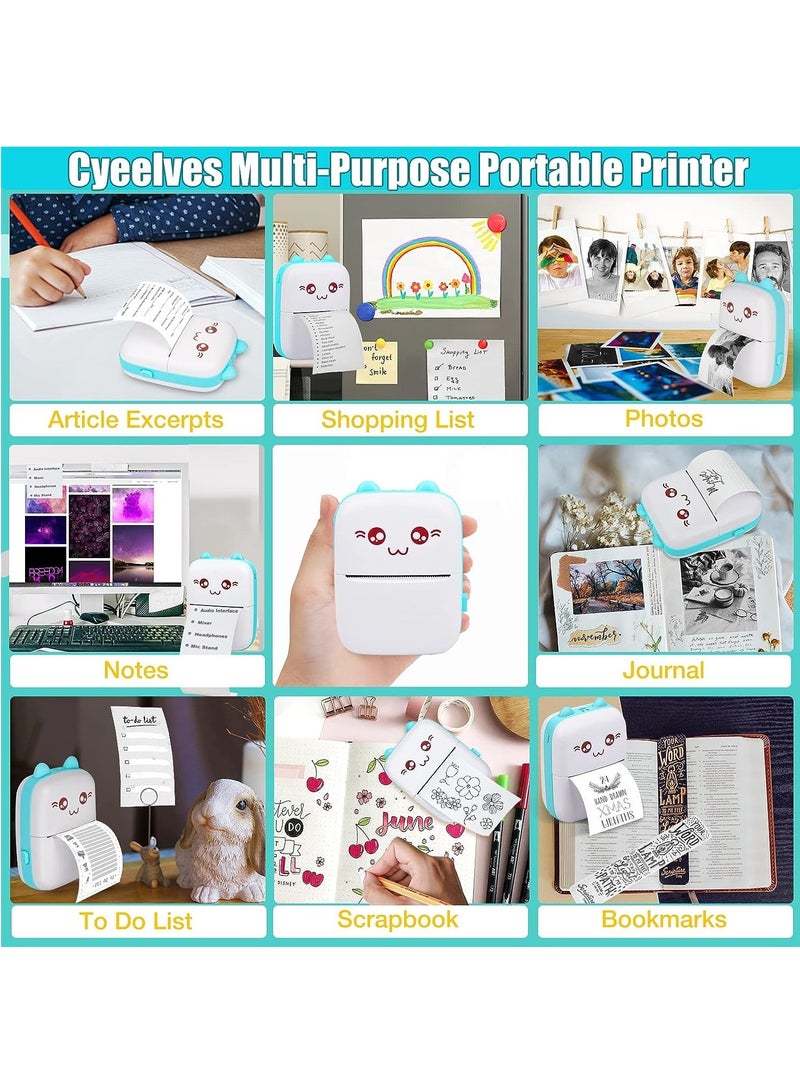 Portable Mini Printer, Mini Thermal Printer, Mini Pocket Printer with Colored Paper*3, Self-adhesive Stickers*5, Watercolored Pens*5 and Stickers, Mini Photo Printer, Wireless Bluetooth Smart Phone In - Image 5