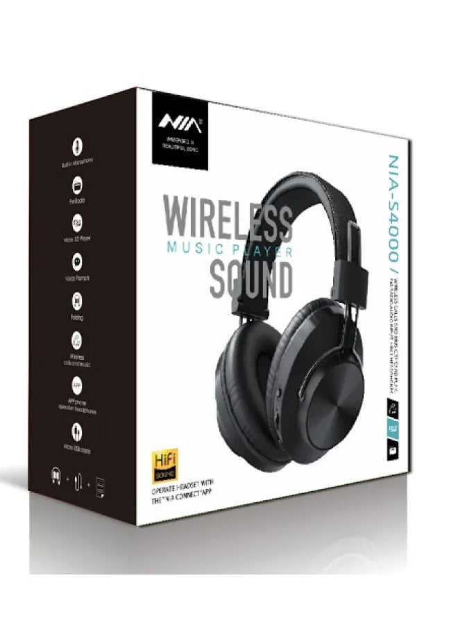 NIA NIA S4000 Stereo Over ear wireless 5.0 Bluetooth Foldable Headphones MP3 Play headset with Telescopic HiFi Subwoofer Full Ear Wireable Insert Card Headphone Black  - Image 1