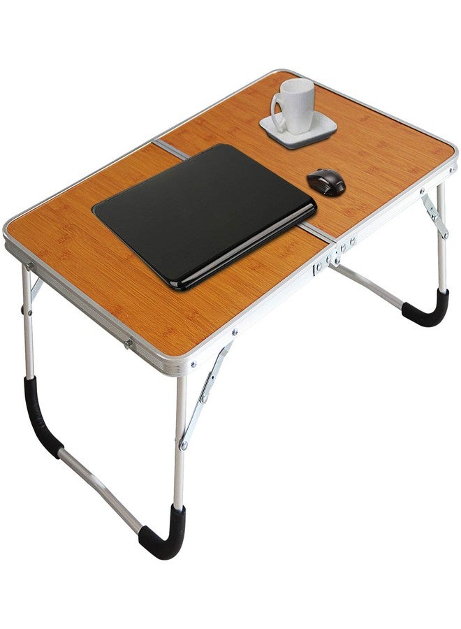 Jucaifu Foldable Laptop Table, Bed Desk, Breakfast Serving Bed Tray, Portable Mini Picnic Table & Ultra Lightweight, Folds in Half with Inner Storage Space (Bamboo Wood Grain) - Image 1