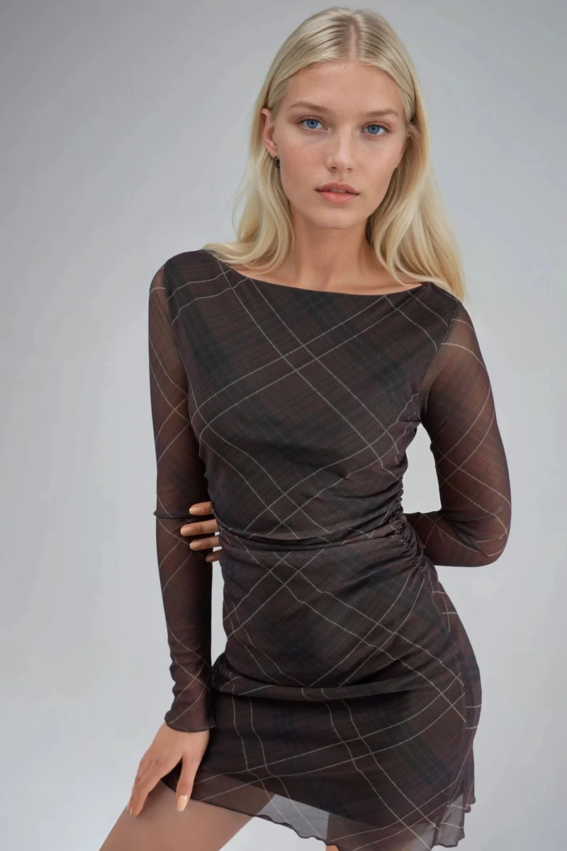 BUSEM Plaid Tulle Mini Dress