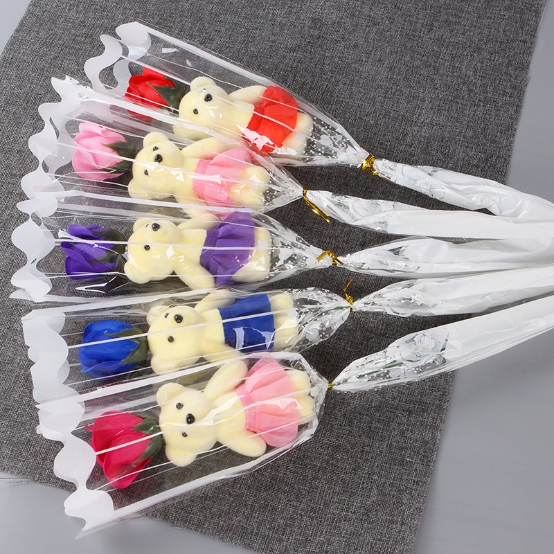 Christmas And Valentine'S Day Single Bear-Shaped Rose Soap Flower Promotional Activities With Qr Code Scanning, Small Gifts And Gifts - Image 2