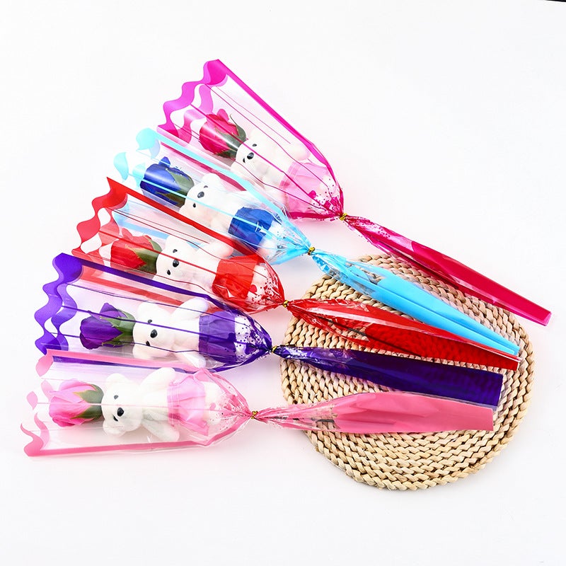 Christmas And Valentine'S Day Single Bear-Shaped Rose Soap Flower Promotional Activities With Qr Code Scanning, Small Gifts And Gifts - Image 1