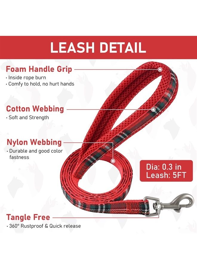 GAMUDA Small Pet Harness Collar and Leash Set, Step in No Chock No Pull Soft Mesh Adjustable Dog Vest Harnesses Plaid Reflective for Dogs Puppy and Cats Outdoor Training and Running (Red, M) - Image 3