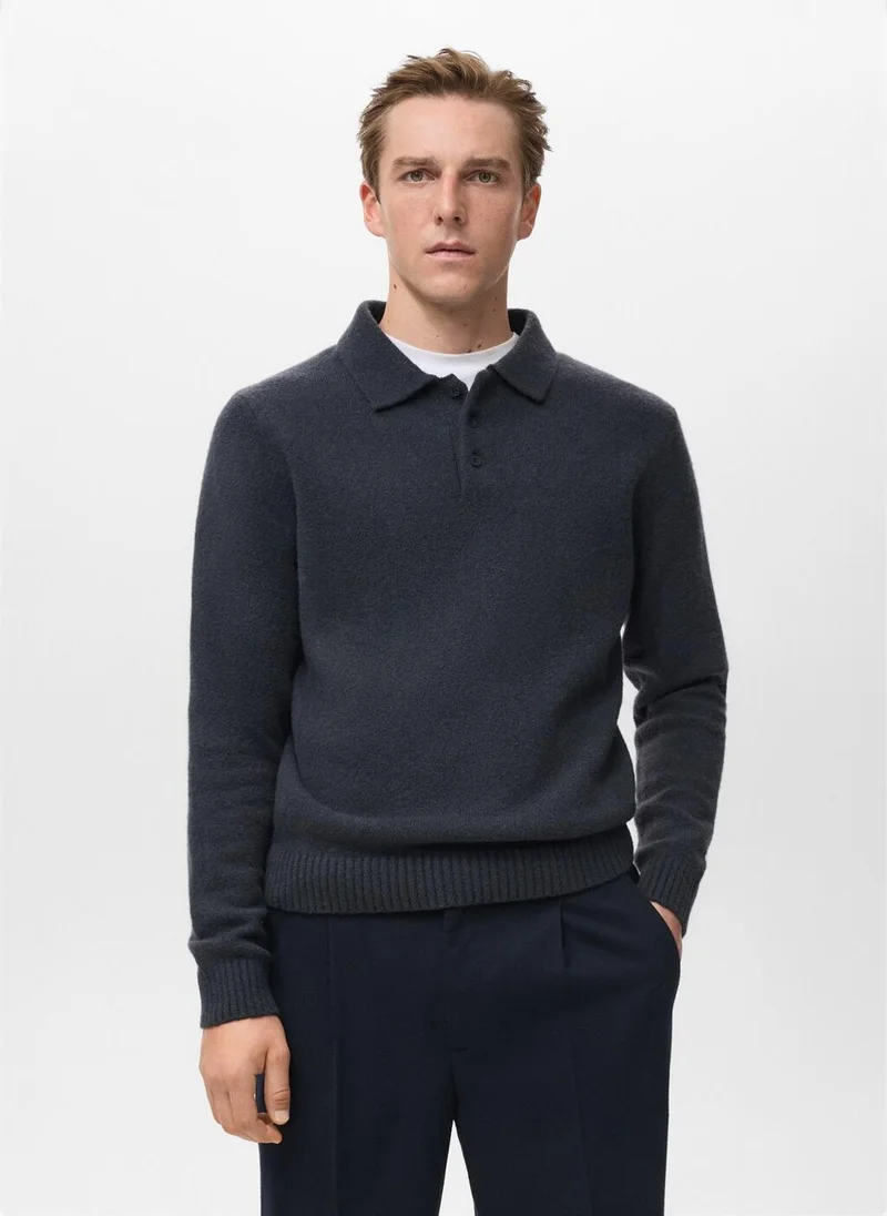 Mango Man Knitted wool blend polo sweater