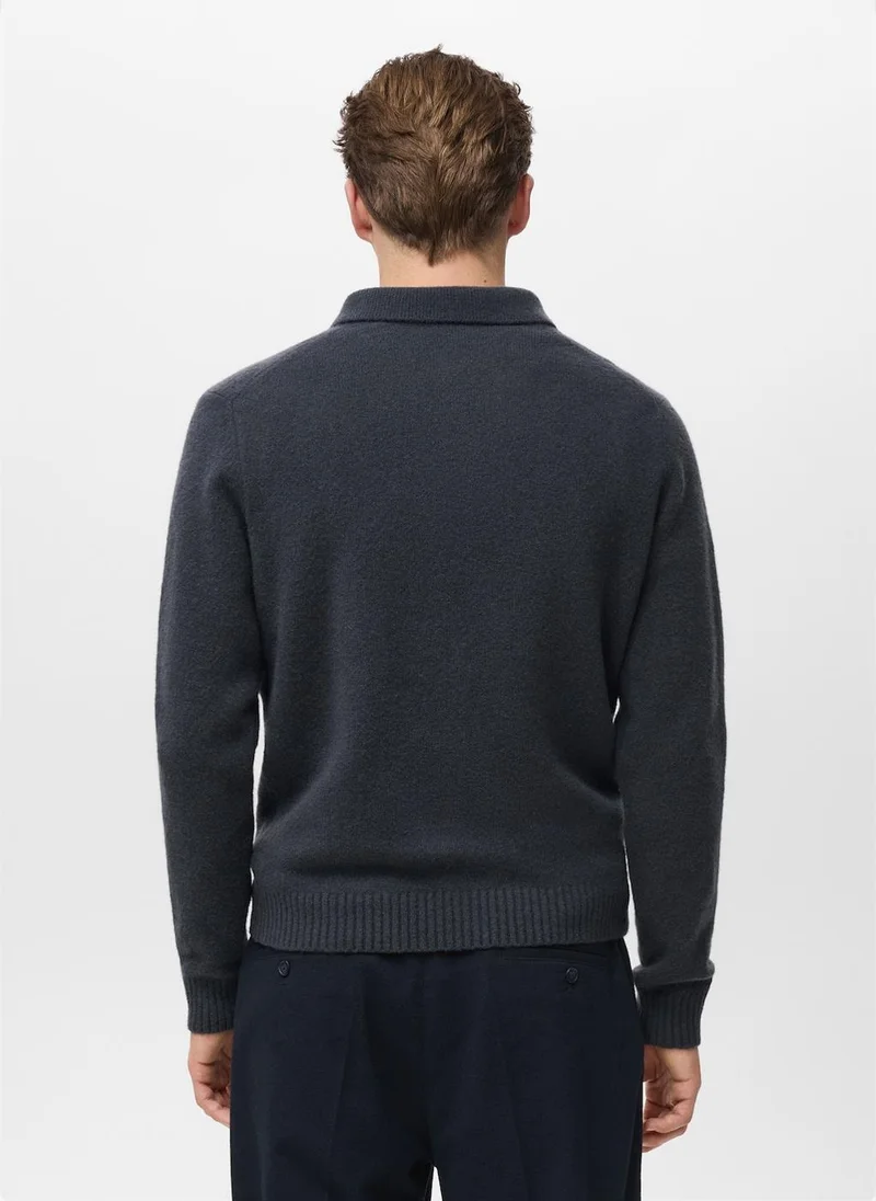 Mango Man Knitted wool blend polo sweater
