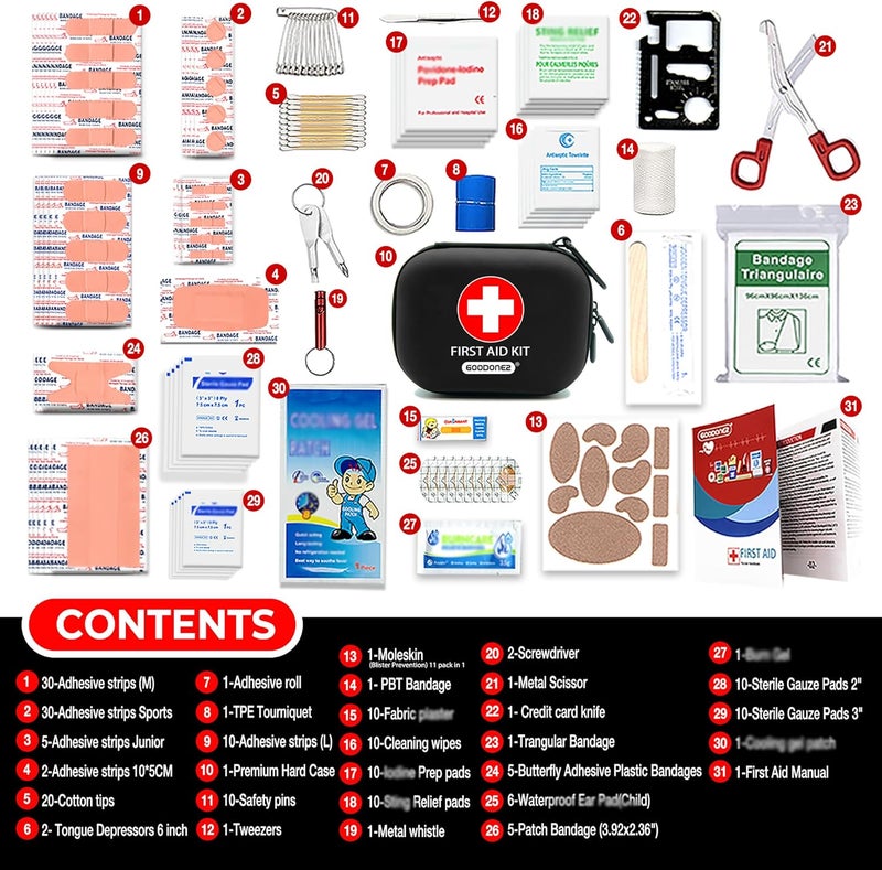 GOODONE2 200-Pcs First Aid Kit Clean, Treat, Protect Minor Cuts, Scrapes. Home, Office, Car, School, Business, Travel, Emergency Kit, Survival, Hunting, Outdoor, Camping & Sports (200-Pcs) Black - Image 2