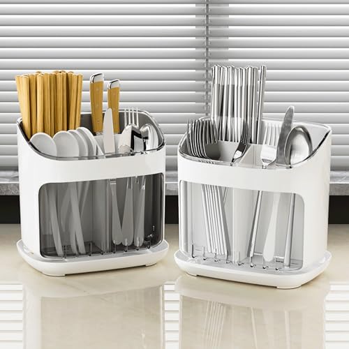 Home Essentials HomeEssentials MultiCompartment Spoon Stand for Kitchen – Cutlery Holder for Kitchen | Spoon Hanger | Knife Stand | Drain Tray and Removable Outer Barrel (Pack of 1) - Image 1