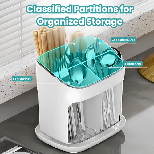 Home Essentials HomeEssentials MultiCompartment Spoon Stand for Kitchen – Cutlery Holder for Kitchen | Spoon Hanger | Knife Stand | Drain Tray and Removable Outer Barrel (Pack of 1) - Image 4
