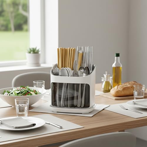 Home Essentials HomeEssentials MultiCompartment Spoon Stand for Kitchen – Cutlery Holder for Kitchen | Spoon Hanger | Knife Stand | Drain Tray and Removable Outer Barrel (Pack of 1) - Image 2