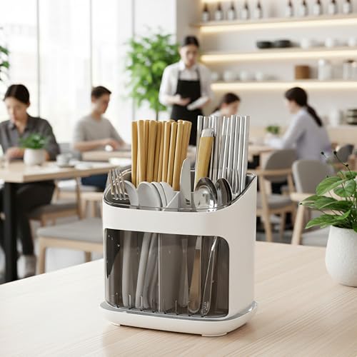 Home Essentials HomeEssentials MultiCompartment Spoon Stand for Kitchen – Cutlery Holder for Kitchen | Spoon Hanger | Knife Stand | Drain Tray and Removable Outer Barrel (Pack of 1) - Image 3