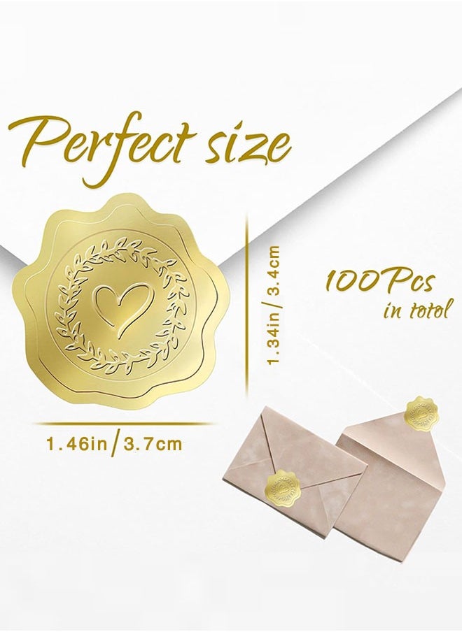Sweet Life 100 PCS Gold Embossed Wax Seal-Like (Heart) Envelope Seal, Wedding/Bridal Shower Invitations Thank You Greeting Cards Party Favors, Self-Adhesive  - Image 2