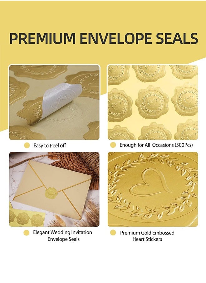 Sweet Life 100 PCS Gold Embossed Wax Seal-Like (Heart) Envelope Seal, Wedding/Bridal Shower Invitations Thank You Greeting Cards Party Favors, Self-Adhesive  - Image 4