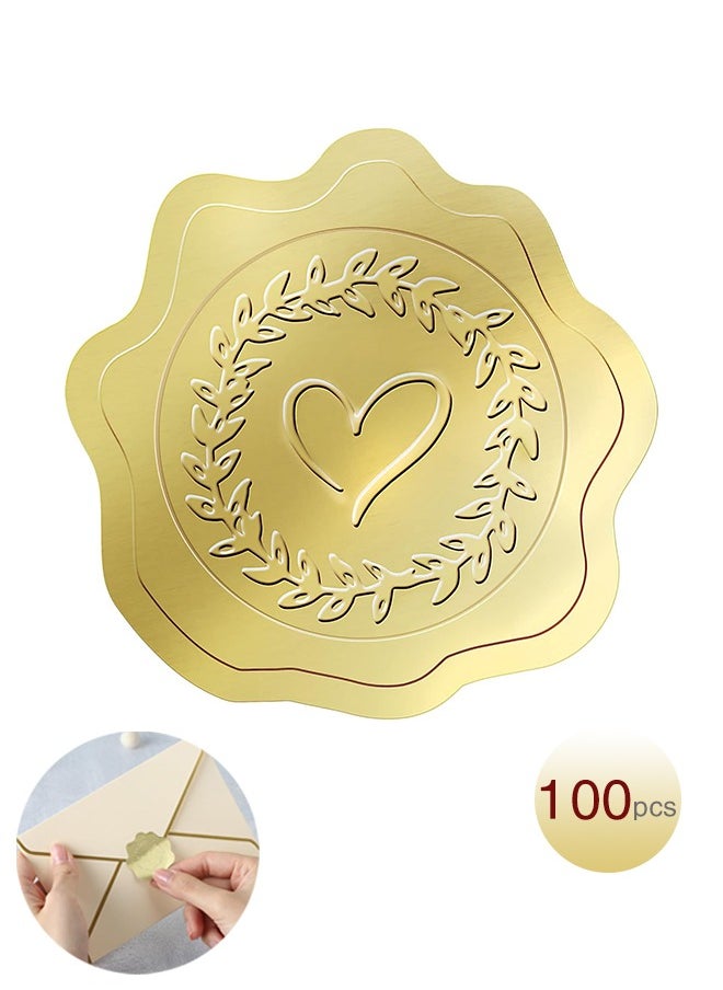 Sweet Life 100 PCS Gold Embossed Wax Seal-Like (Heart) Envelope Seal, Wedding/Bridal Shower Invitations Thank You Greeting Cards Party Favors, Self-Adhesive  - Image 1