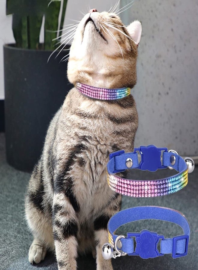 CHUKCHI Cat Collar Breakaway Bling Diamond Rhinestone with Bell Adjustable for Cats and Kitten Girl boy (Blue) - Image 2