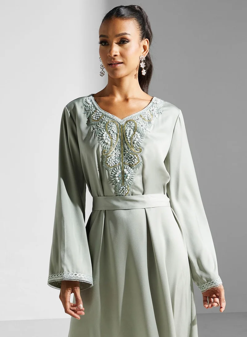Khizana Embroidered Green Maxi Dress