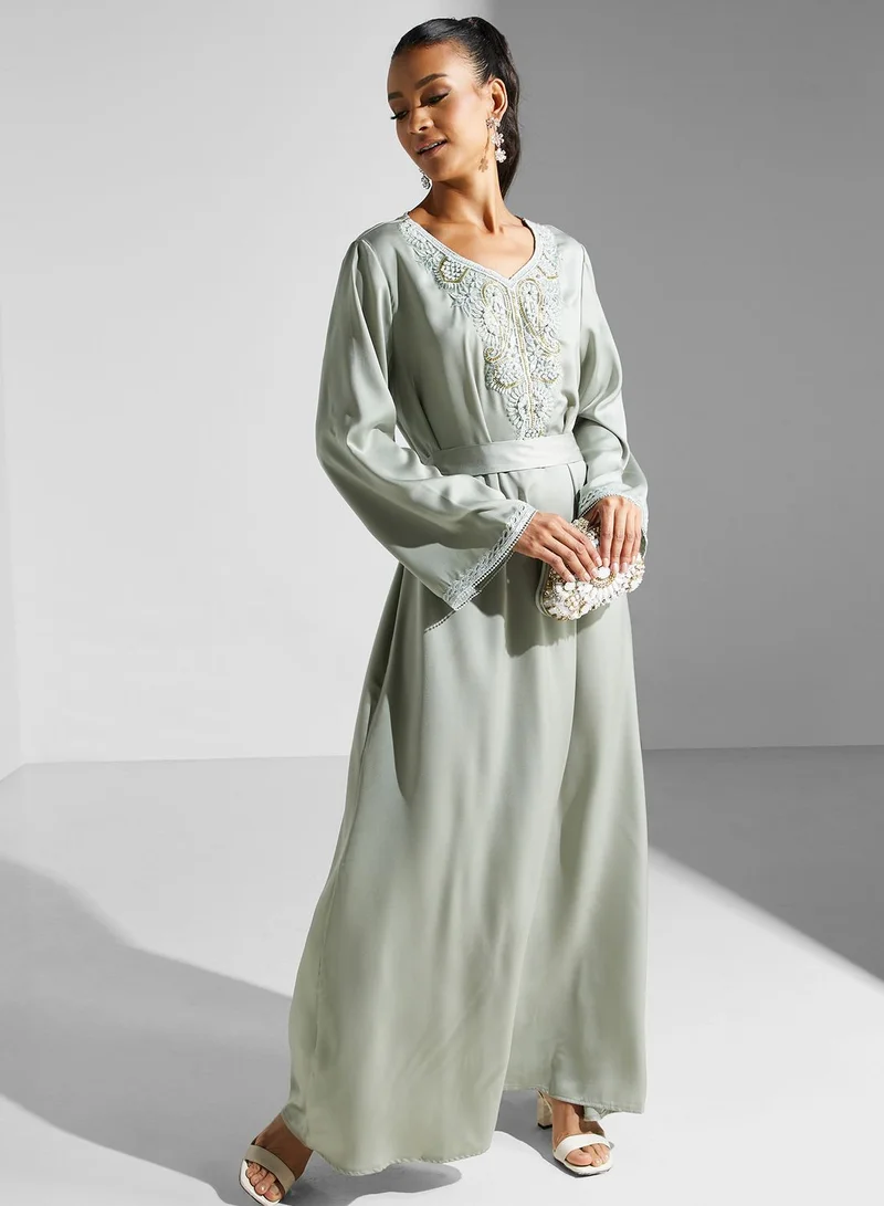 Khizana Embroidered Green Maxi Dress