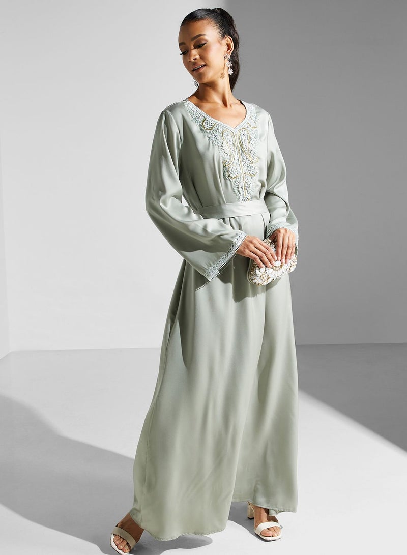 Khizana Embroidered Green Maxi Dress - Image 4