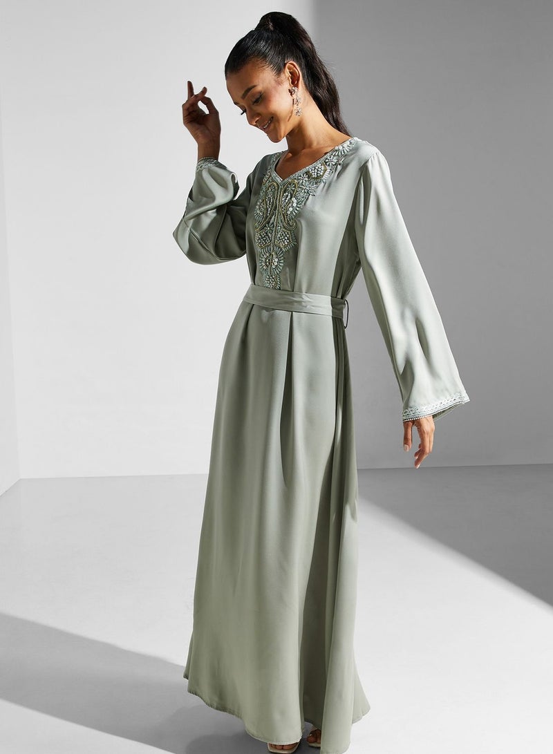 Khizana Embroidered Green Maxi Dress - Image 1