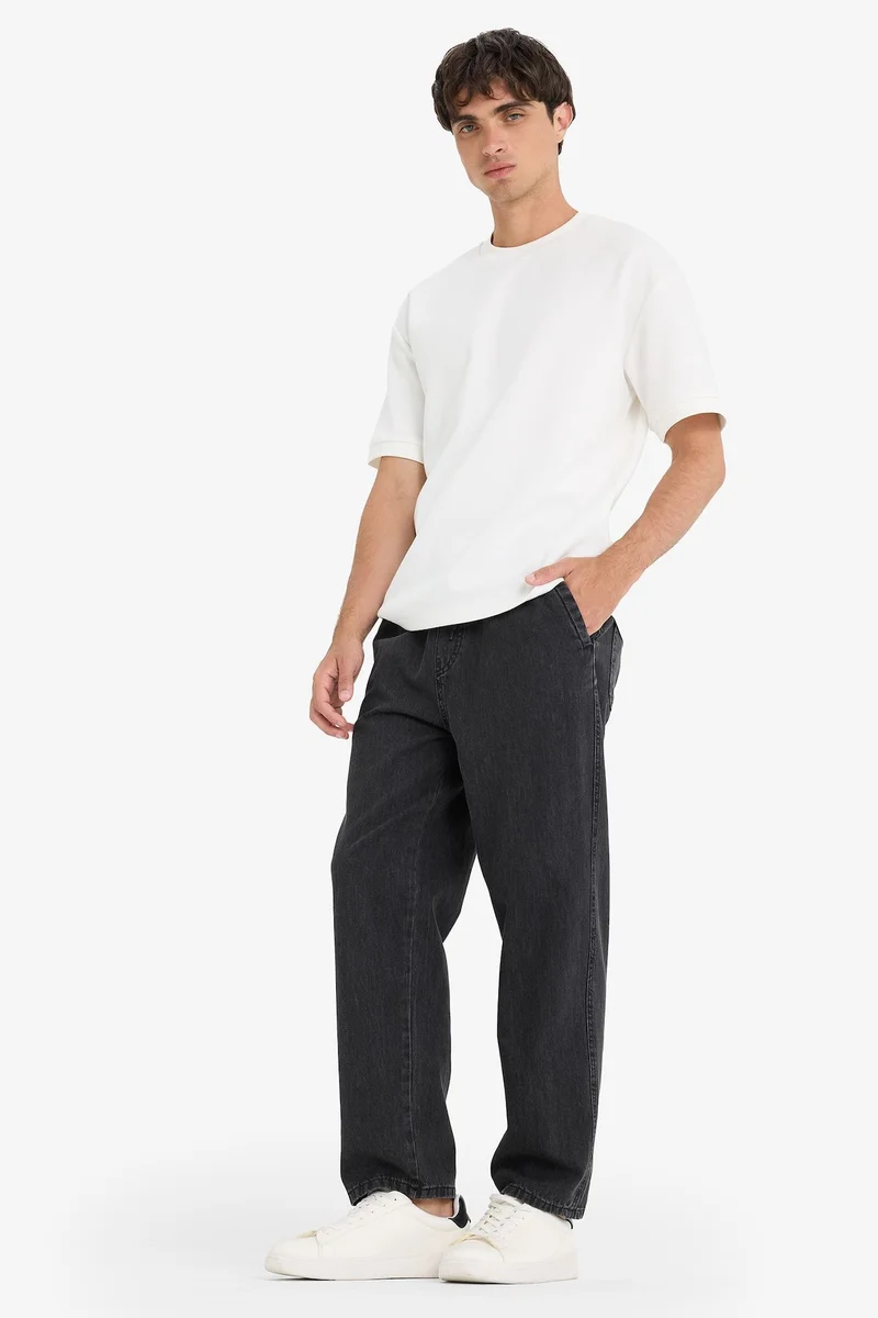 Cotton Wide Leg Elastic Waist Jeans