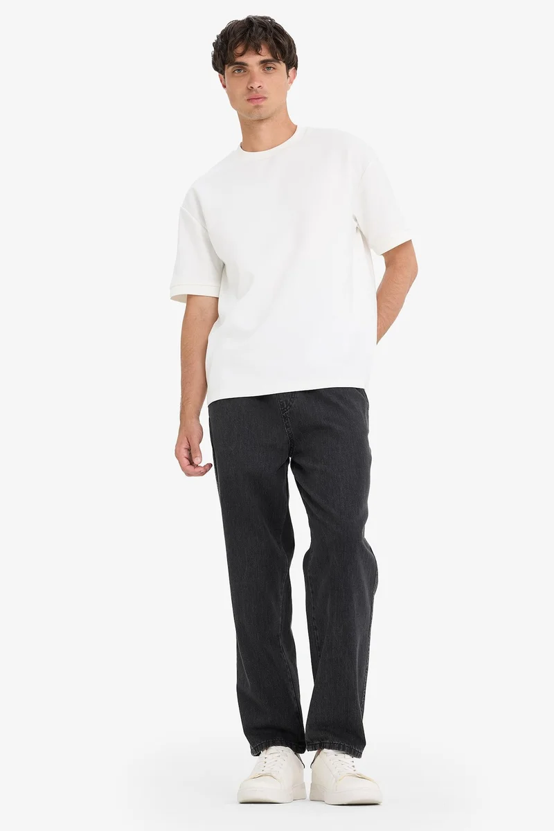 Defacto  Cotton Wide Leg Elastic Waist Jeans for Men | Best Price UAE