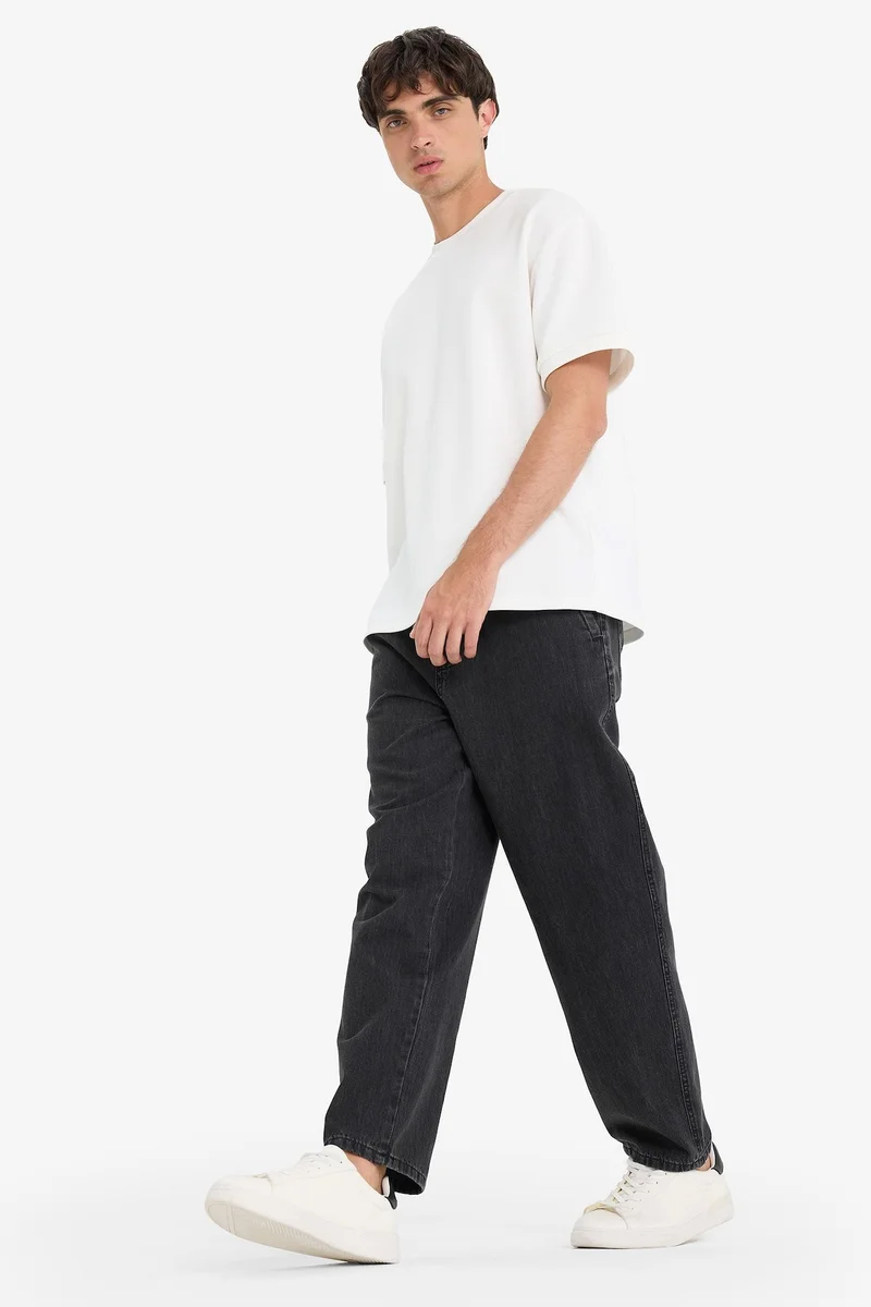 Defacto  Cotton Wide Leg Elastic Waist Jeans for Men | Best Price UAE