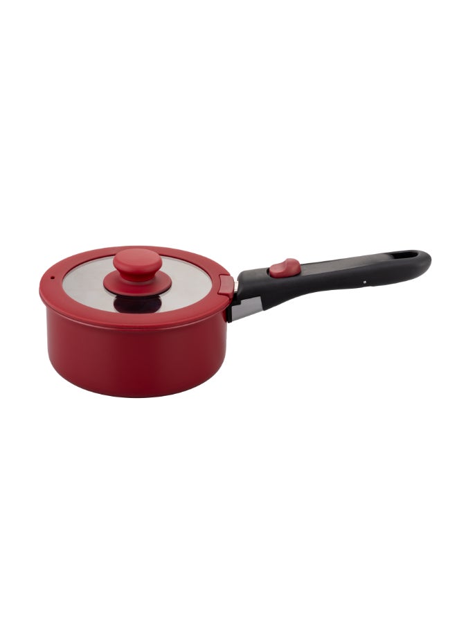 ايست من نون طقم قدور 10 قطع غير لاصقة من الألومنيوم بمقبض قابل للإزالة 1× قدر 16 سم مع غطاء، 1× قدر 18 سم مع غطاء، 1× مقلاة سوتيه 24 سم مع غطاء، 1× مقلاة 26 سم، 1× غطاء - مقبض قابل للفك –  لون أحمر - Image 5