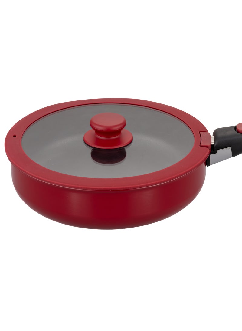 Noon East 10 Piece Detachable Aluminum Cookware Set, Non-Stick, 1x16cm Saucepan with Lid, 1x18cm Saucepan with Lid, 1x24cm Sautee Pan with Lid, 1x26m Frypan, 1x16cm Fridge Lid, 1x18cm Fridge Lid, 1xhandle - Red - Image 2