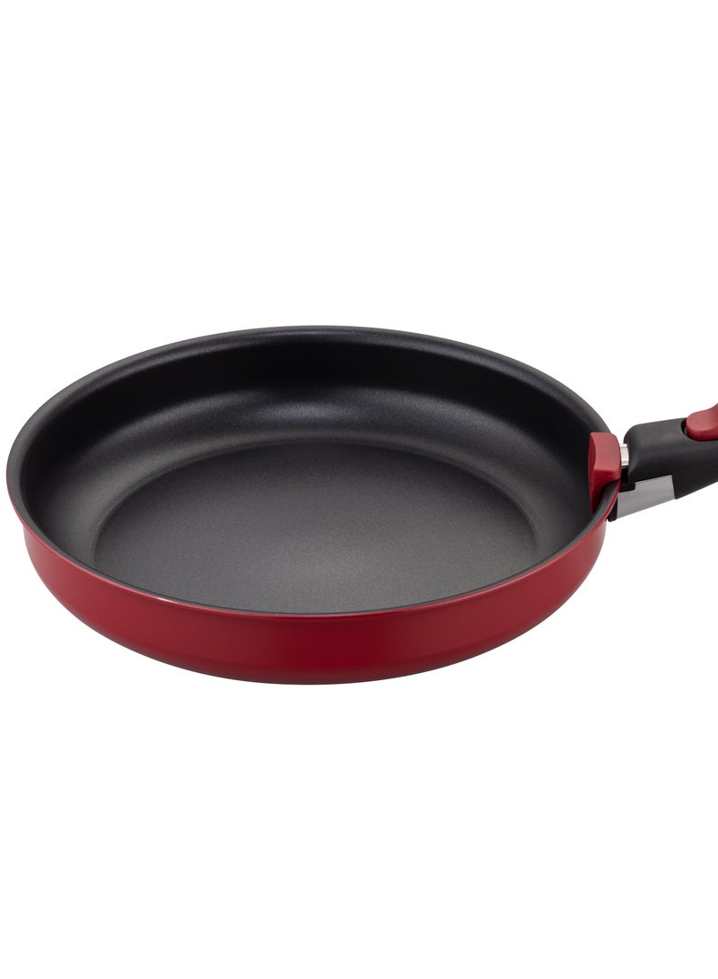 Noon East 10 Piece Detachable Aluminum Cookware Set, Non-Stick, 1x16cm Saucepan with Lid, 1x18cm Saucepan with Lid, 1x24cm Sautee Pan with Lid, 1x26m Frypan, 1x16cm Fridge Lid, 1x18cm Fridge Lid, 1xhandle - Red - Image 3