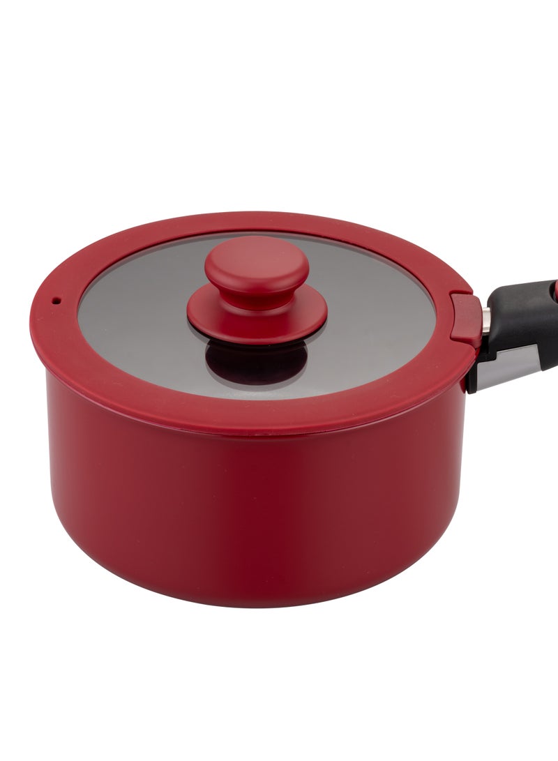 Noon East 10 Piece Detachable Aluminum Cookware Set, Non-Stick, 1x16cm Saucepan with Lid, 1x18cm Saucepan with Lid, 1x24cm Sautee Pan with Lid, 1x26m Frypan, 1x16cm Fridge Lid, 1x18cm Fridge Lid, 1xhandle - Red - Image 4