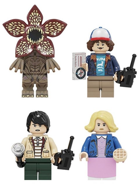 4-Piece Stranger Things Mini Figures, High Quality Assembled Block Set, Cartoon Building Blocks Set Small Figures Toys for Collectors and Kids