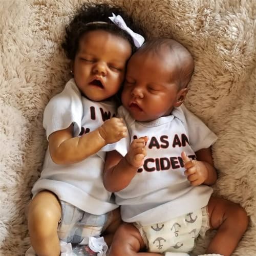 GYCV Reborn Baby Dolls Twins Black 18 Inch Newborn Baby Dolls Twins Boy and Girl Realistic Newborn Baby Doll Black Dark Skin Baby Dolls Soft Body Lifelike Sleeping Reborn Baby Toy Set for Kids - Image 1