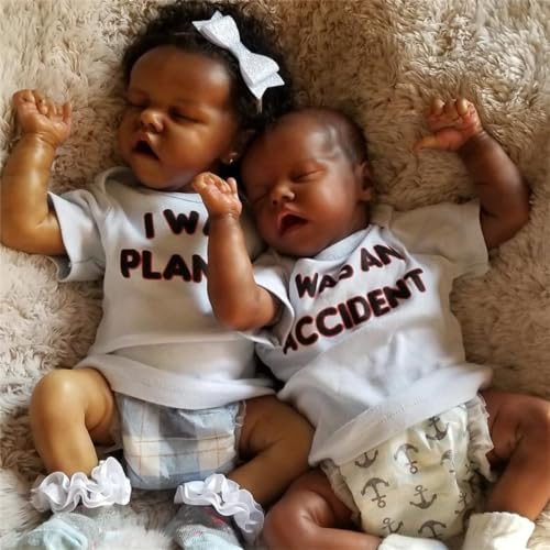 GYCV Reborn Baby Dolls Twins Black 18 Inch Newborn Baby Dolls Twins Boy and Girl Realistic Newborn Baby Doll Black Dark Skin Baby Dolls Soft Body Lifelike Sleeping Reborn Baby Toy Set for Kids - Image 5