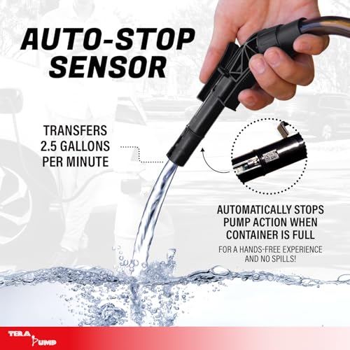 TERA PUMP Next Generation Rain-Resistant Gas Fuel Pump - 4.25-ft Long Vinyl Hose, Battery-Powered Electric Siphon Pump with Auto Stop System for Fuel Cells, Tractors, Generators, and Snow Blowers - Image 3