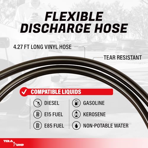 TERA PUMP Next Generation Rain-Resistant Gas Fuel Pump - 4.25-ft Long Vinyl Hose, Battery-Powered Electric Siphon Pump with Auto Stop System for Fuel Cells, Tractors, Generators, and Snow Blowers - Image 5